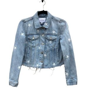 Pistola Brando White Star Cropped Denim Jacket White Zodiac Embroidered Small